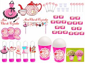 Kit Festa Chá de Cozinha pink 255 peças (30 pessoas)