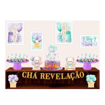 Kit festa Chá Revelação Decoração Completo EVA Verde lilás