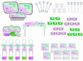 Kit Festa Chá Revelação Lilás Verde 191 peças (20 pessoas)