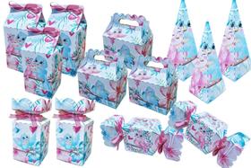 Kit Festa com 50 Peças para Decoração Lembrancinhas Passarinhos Rosa e Azul