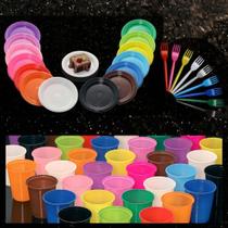 Kit Festa Completa - 50 Copos 50 Pratinhos 50 Garfinhos