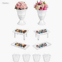 Kit Festa Completo 10 Peças Com 4 Cachepôs 2 Mesinhas 2 Vasos E 2 Bandejas Porta Doces