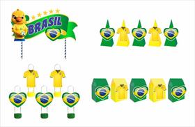 Kit Festa Copa Seleção Brasil 46 peças (15 pessoas) cone milk