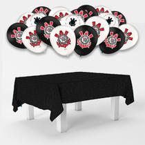 Kit festa Corinthians Decor Toalha Preta Plástica +25 balões Kit festa Corinthians Decor Toalha Preta Plástica +25 balões