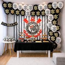 Kit Festa Corinthians Decoração Toalha Preta+ Baloes+ painel Kit Festa Corinthians Decoração Toalha Preta+ Baloes+ painel