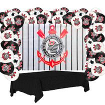 Kit Festa Corinthians Decoração Toalha Preta+ Baloes+ painel