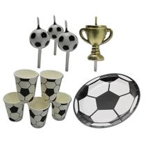 Kit Festa De Aniversário Completa Temática Futebol Prato Copo e Vela Silver Festa 21 Itens