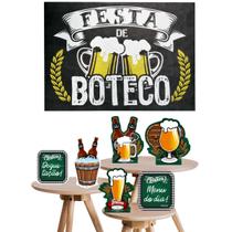 KIt Festa de Boteco com 6 Peças para Decoração Aniversário Painel + Display - KIBUNITINHO