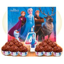 Kit festa decoração Frozen Painel GIGANTE + Forminhas + Vela