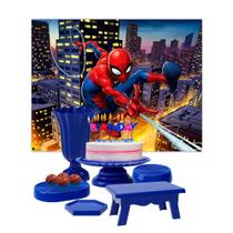 Kit Festa Decoração Homem Aranha Bandejas+Boleiras+Mesa+Vaso Kit Festa Decoração Homem Aranha Bandejas+Boleiras+Mesa+Vaso