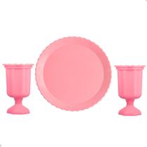 Kit Festa Decoração Mesa Evento Bandeja 30cm E 2 Vasos Grego Para Doces Bolos Cupcakes Salgados