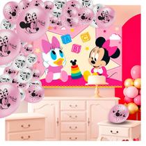 Kit festa Decoração Minnie Rosa 25 Balões + Painel 1,26m GG Kit festa Decoração Minnie Rosa 25 Balões + Painel 1,26m GG