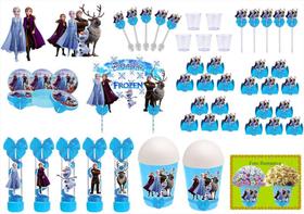 Kit festa decorado Frozen 2 (azul) 105 peças (10 pessoas)