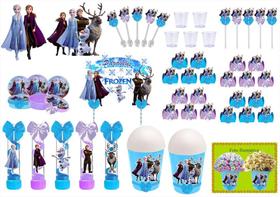 Kit festa decorado Frozen 2 (azul e lilás) 155 peças 20 pessoas - Produto artesanal