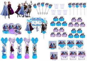 Kit festa decorado Frozen 2 (azul e lilás) 173 peças (20 pessoas)