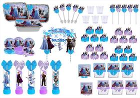 Kit festa decorado Frozen 2 (azul e lilás) 191 peças (20 pessoas)