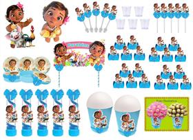 Kit festa decorado Moana Baby (azul claro) 105 peças (10 pessoas)