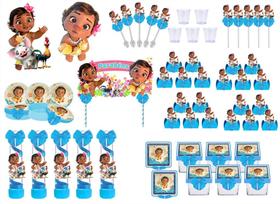 Kit festa decorado Moana Baby decorado (azul claro) 173 peças (20 pessoas) - Produto artesanal