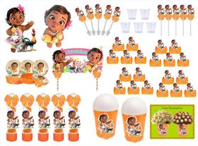 Kit festa decorado Moana Baby (laranja) 105 peças (10 pessoas)