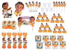Kit festa decorado Moana Baby (laranja) 113 peças (10 pessoas) - Produto artesanal
