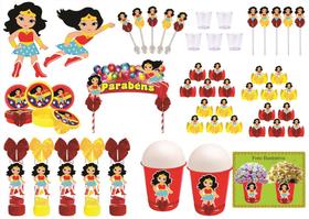 Kit festa decorado Mulher Maravilha Baby 105 peças (10 pessoas)