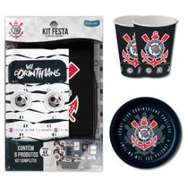 Kit Festa Decorativa Comemoração Aniversário + Copos e Pratos - Corinthians - 94 peças - Festcolor Kit Festa Decorativa Comemoração Aniversário + Copos e Pratos - Corinthians - 94 peças - Festcolor