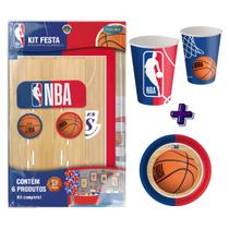 Kit Festa Decorativa Comemoração Aniversário NBA + 16 Copos e 16 Pratos - 94 peças - Festcolor