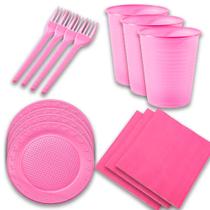 Kit festa Descartáveis Rosa 135itns Decoração Aniversário Kit festa Descartáveis Rosa 135itns Decoração Aniversário