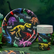 Kit Festa Dinossauro 10 Copos 270 ml + 10 Pratos 18 cm Silver Festas
