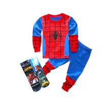 Kit festa do Pijama Menino spider Manga Longa com meia