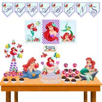 Kit festa em casa Ariel princesa Topo de bolo + acessorios decoração aniversario