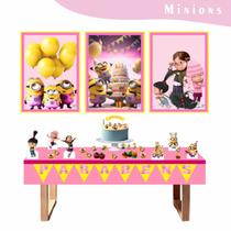 Kit Festa Fácil Decoração Prática -Minions Rosa - 64 peças Kit Festa Fácil Decoração Prática -Minions Rosa - 64 peças