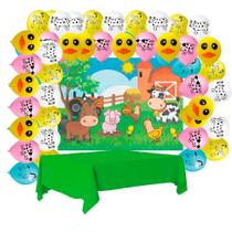 Kit Festa Fazendinha Decoração Aniver Toalha + Painel +Balão Kit Festa Fazendinha Decoração Aniver Toalha + Painel +Balão