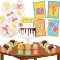 Kit Festa Feliz Aniversário 62 Peças Comemoração Aniversário Colorido Criança Adulto - Festcolor