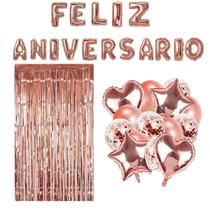 Kit Festa Feliz Aniversário Completa Rose Gold Com Balões 31 peças
