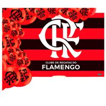 Kit festa Flamengo Decoração 25 Balões + Painel TNT 1,40m GG