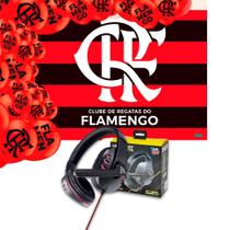 Kit festa Flamengo Decoração Painel +Balão +Fone Presente