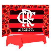 Kit festa Flamengo Decoração Toalha Mesa +Painel +25 Balões - Festcolor - KIT