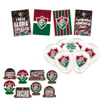 Kit Festa Fluminense 4 Quadros Decorativos + Decoração de Mesa 8 Displays + 25 Balões 9 Polegadas Festcolor - Produto Li Kit Festa Fluminense 4 Quadros Decorativos + Decoração de Mesa 8 Displays + 25 Balões 9 Polegadas Festcolor - Produto Li