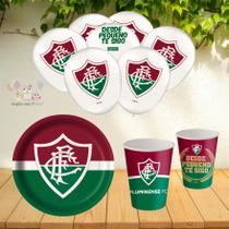 Kit Festa Fluminense 8 Copos 200 ml + 8 Pratos 18 cm + 25 Balões 9 Polegadas Festcolor - Produto Licenciado