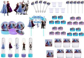 Kit festa Frozen 2 (azul claro e lilás) 173 peças 20 pessoas
