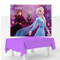 Kit Festa Frozen Decoração Aniversá Toalha Roxa + Painel Tnt