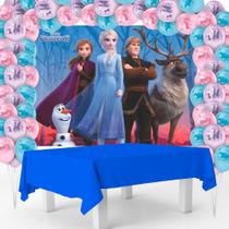 Kit festa Frozen Decoração Toalha Azul + 25 balões + Painel