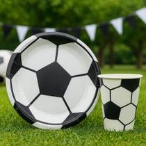 Kit Festa Futebol 10 Copos 270 ml + 10 Pratos 18 cm Silver Festas