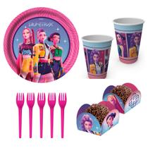 Kit Festa Guerreiras do K-Pop: 8 Copos 200 ml + 8 Pratos 18 cm + 8 Garfos + 40 Porta Forminha Festcolor Inspire Sua