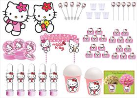 Kit Festa Hello Kitty rosa 105 peças (10 pessoas)