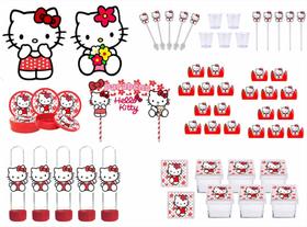 Kit Festa Hello Kitty vermelho 113 peças (10 pessoas) painel e cx