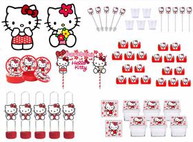 Kit Festa Hello Kitty vermelho 173 peças (20 pessoas) painel e cx