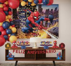 Kit Festa Homem Aranha 39 Itens Painel + Faixa + Enfeites + Topo de Bolo