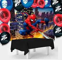 Kit festa Homem Aranha Anive Toalha Preta +25 balões +Painel Kit festa Homem Aranha Anive Toalha Preta +25 balões +Painel
